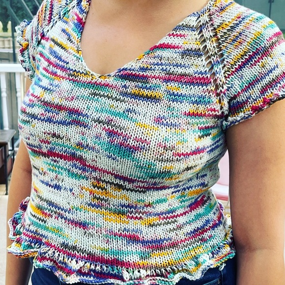 HAND KNIT Brookline Crop Blouse 100% Pima Cottom - the best cotton in the world - Picture 1 of 4